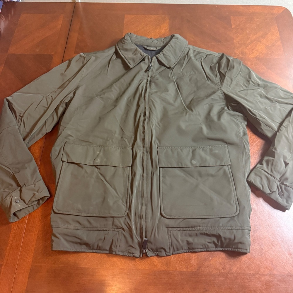 Massimo Dutti Mens XL Olive Green Full Zip Field Jacket Technical Quilted Lining